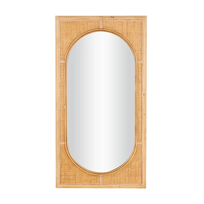 Olivia & May 42x22 Rattan Wall Mirror with Oval Center Brown: Modern Style, No Assembly, Wall Mounted