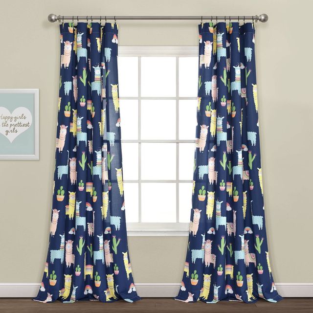 52x84 Kids Southwest Llama Cactus Window Curtain Panels Set  - Lush Dcor