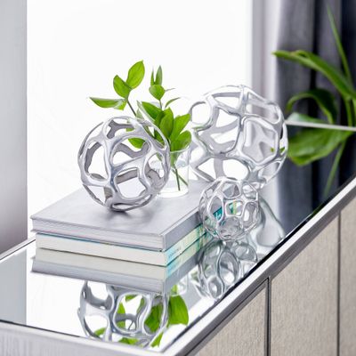 Olivia & May Set of 3 Decorative Aluminum Balls  : Textured Orb Sculptures for Tabletop Decor