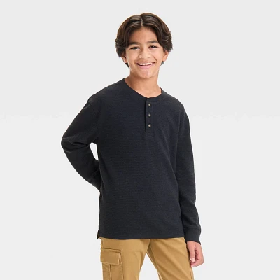 Boy Long Sleeve Textured Henley Shirt