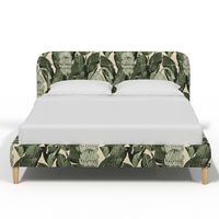 Skyline Furniture Queen Griffin Bordered Upholstered Platform Bed Banana Palm Green: Pine Frame, No Box Spring Required