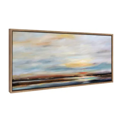 Kate & Laurel All Things Decor 18x40 Sylvie Carolina Sunset Framed Wall Art by Mary Sparrow Gold Natural: Coastal Scene