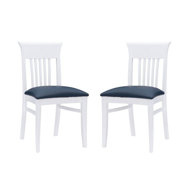 Set of 2 Jenny Slat Back Faux Leather Dining Chairs White - Linon