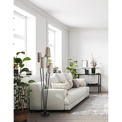 Adesso Wentworth Floor Lamp Black/Natural : Asymmetrical 4-Arm, Beige Linen Shades, ETL Listed