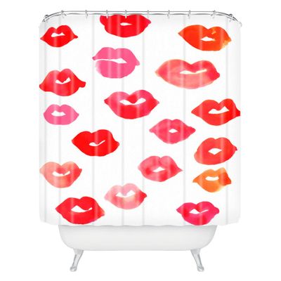 Le Baiser Lips Shower Curtain Red - Deny Designs: Polyester Microfiber, Buttonhole Top, Machine Washable