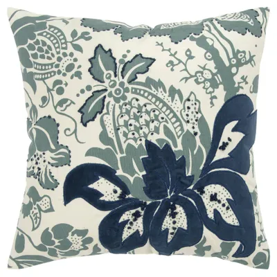 18x18 Floral Square Throw Pillow Cover Blue - Rizzy Home