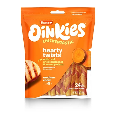 Oinkies Hartz Hearty Twist Dog Treats with Chicken & Sweet Potato Flavor - 8oz/24ct