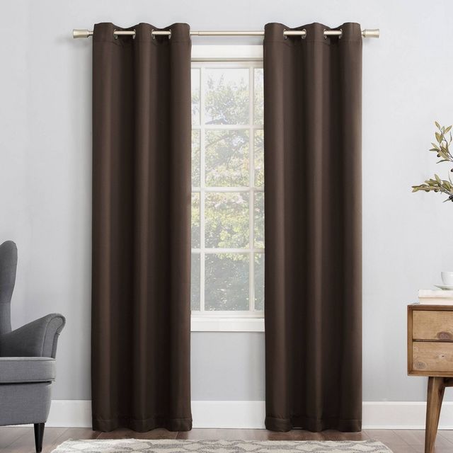 54x84 Sun Zero Blackout Kenneth Energy Saving Grommet Curtain Panel Dark Brown