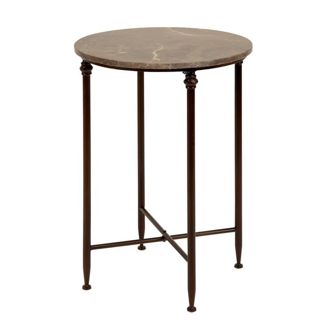 Traditional Iron and Marble Accent Table Black - Olivia & May