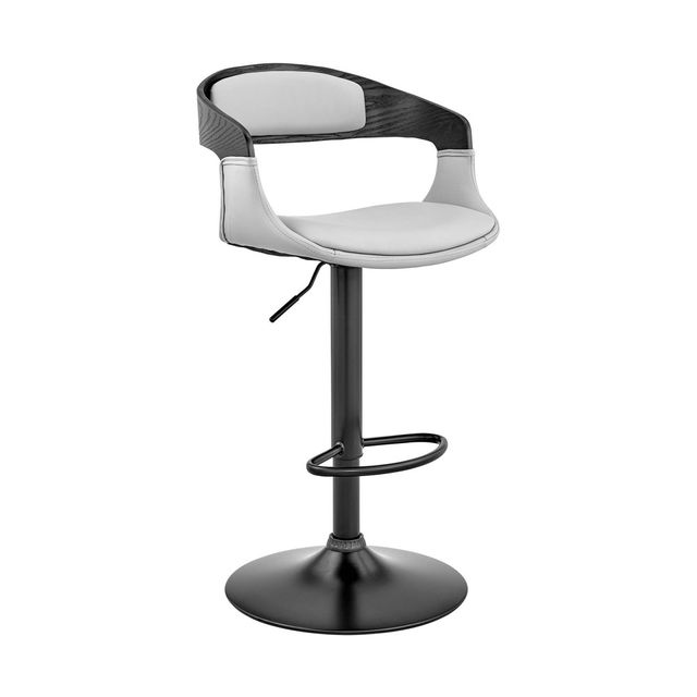 Benson Adjustable Counter Height Barstool with Gray Faux Leather Black Wood Back Black Steel Base - Armen Living