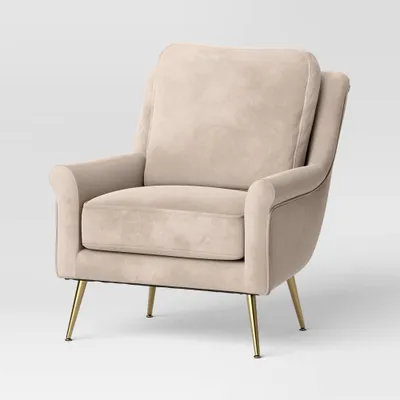 Carmine Luxe Arm Chair with Brass Legs Brown Velvet - Threshold