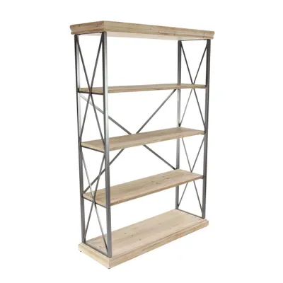 72 Farmhouse 4 Tier Shelf Brown - Olivia & May: Industrial Style Hardwood Bookcase with Storage Bins