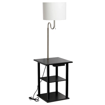 57 Modern 2-Tier End Table Floor Lamp Combination with 2 USB Charging Ports and Power Outlet