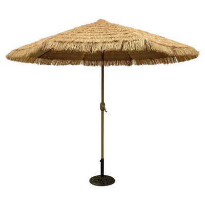 9 x 9 Round Crank Patio Umbrella - Thatch - Tropishade: Weather-Resistant, Aluminum Frame, Push-Button Tilt