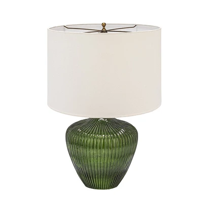 Storied Home Green Glass Table Lamp with White Drum Shade: Modern Nylon Shade, UL Listed, 60W