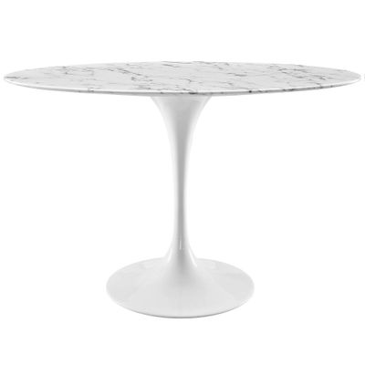 Modway 48 Lippa Oval Artificial Marble Dining Table White: Faux Surface, Pedestal Base, Seats 4