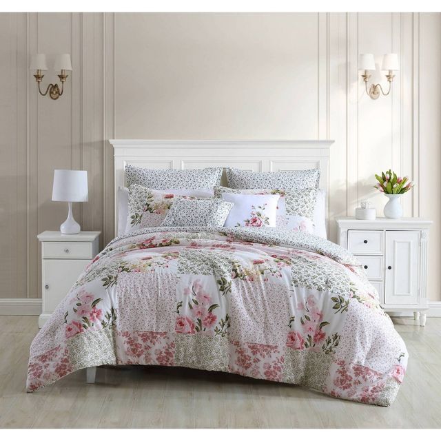 King Ailyn Comforter Sham Bonus Set Red - Laura Ashley: Cotton Bedding Set with Euro Shams & Decorative Pillows