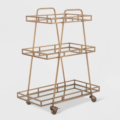 Addison Bar Cart Antique Gold - Adore Decor: Elegant Rolling Cart with Mirrored Shelves, Locking Casters