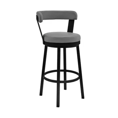 26 Kobe Counter Height Barstool with Gray Faux Leather Black Finish Frame - Armen Living