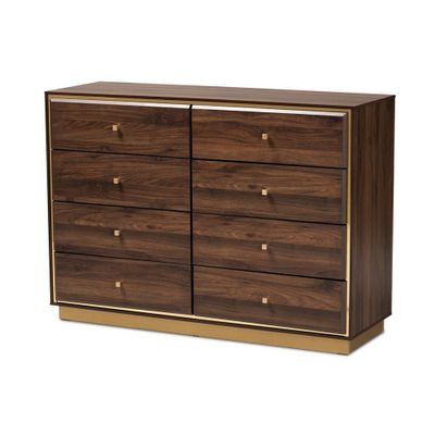 Cormac Wood and Metal 8 Drawer Dresser  - Baxton Studio: Modern Storage Furniture for Bedroom