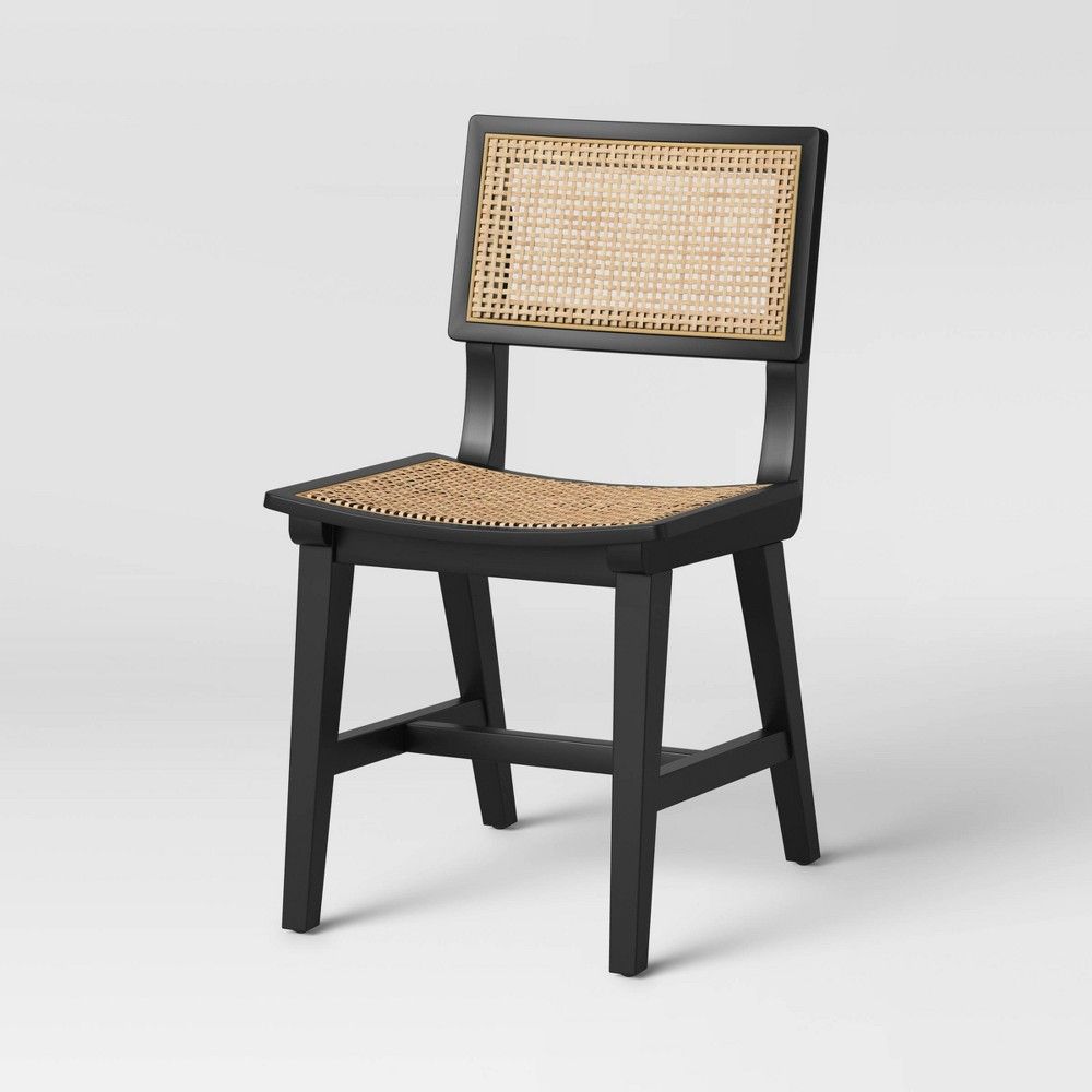 Tormod Backed Cane Dining Chair Black/Natural - Threshold: Rattan High Back, Armless, Wood Legs