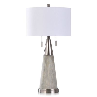 Round Tapered Moulded Table Lamp with Polished Steel Accents - StyleCraft: Contemporary Nightstand Light