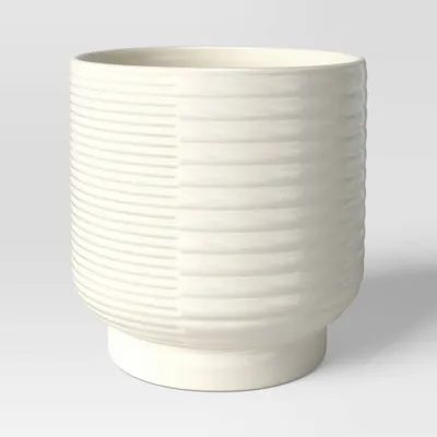 Ceramic Planter White - Threshold: Indoor Ribbed Texture, No Drainage, 5 Size