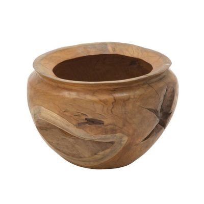 Olivia & May 9 x 13 Round Teak Wood Bowl Natural: Bohemian Style, Tabletop Accent, Spot Clean Only