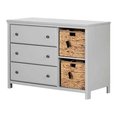 Cotton Candy 3-Drawer Kids Dresser with Baskets Soft Gray - South Shore