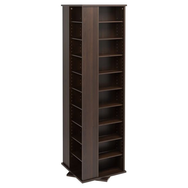 Prepac 4 Sided Spinning Media Storage - Espresso: Holds 1040 CDs, 476 DVDs, Mid-Century Modern Media Tower