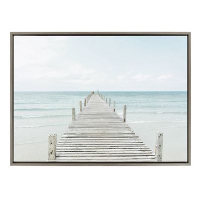 Sylvie Wooden Pier on Beach Framed Canvas Gray - Kate & Laurel All Things Decor