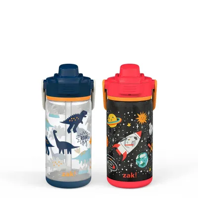 Zak Designs 16oz Plastic Kids Water Bottle with Bumper and Antimicrobial Spout Spaceships-Zaksaurus