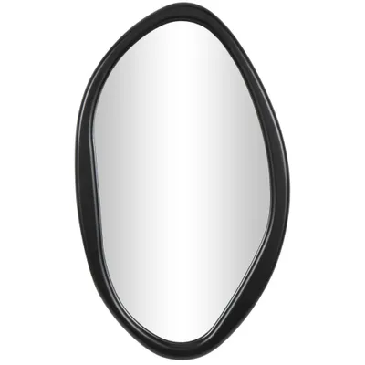 Wooden Abstract Oval Wall Mirror Black - Olivia & May: Asymmetrical