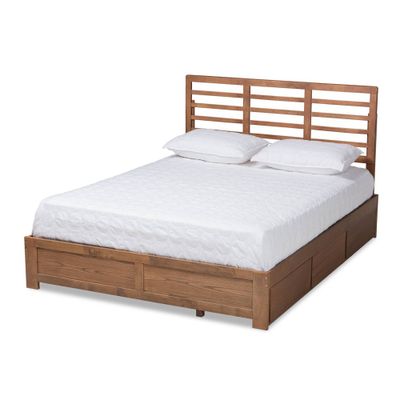 Full Piera Modern Wood 3 Drawer Platform Storage Bed Walnut/Brown - Baxton Studio: No Box Spring Needed, Space-Saving Design