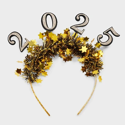 New Years Holiday 2025 Star Tinsel Headband - Gold/Black