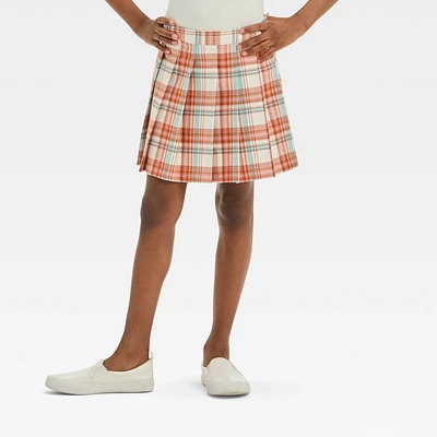 Girl Woven Pleated Plaid Skirt