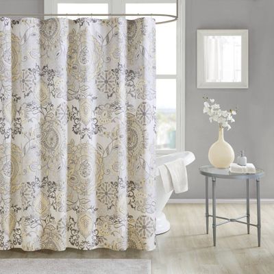 72x72 Lian Printed Cotton Shower Curtain  - Madison Park: Botanical Percale, Easy Care, OEKO-TEX Certified