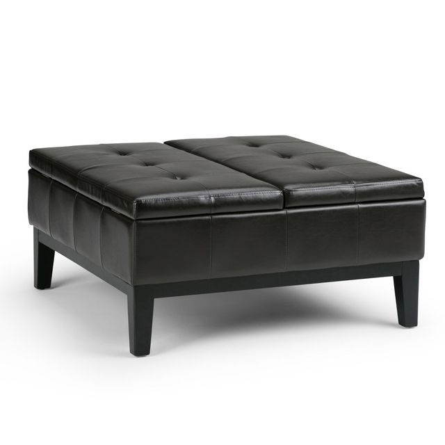 WyndenHall Lancaster Square Coffee Table Storage Ottoman : Upholstered, Wood Legs, Foam Filled