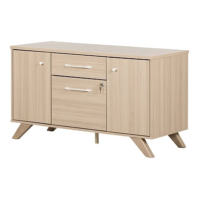 South Shore 18.5 Helsy 2 Door Credenza with Drawers : Scandinavian Style, Locking File Storage