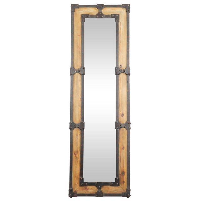 Rustic Wood Floor Mirror Brown - Olivia & May: Freestanding, Decorative, Ornate Wooden, No Assembly Required