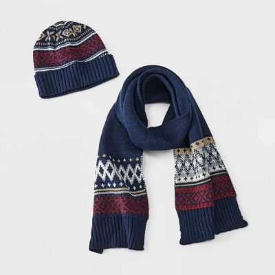 Men Striped Scarf and Beanie Set - Goodfellow & Co Navy Blue