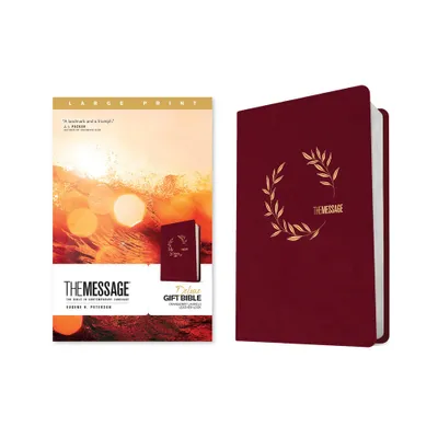 The Message Deluxe Gift Bible, Large Print (Leather-Look, Cranberry Laurels) - (Leather Bound)