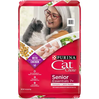 Purina Cat Chow Immune & Joint Health Senior Essentials Chicken Flavor Dry Cat Food - 14lbs