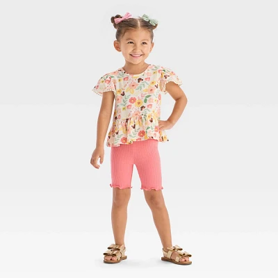 Baby Girls 2pc Disney Minnie Mouse Peplum Top & Biker Shorts Set