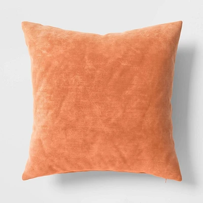 Washed Cotton Velvet Square Throw Pillow Pink - Threshold: Indoor Velvet Cushion, Hidden Zipper, Polyester Fill