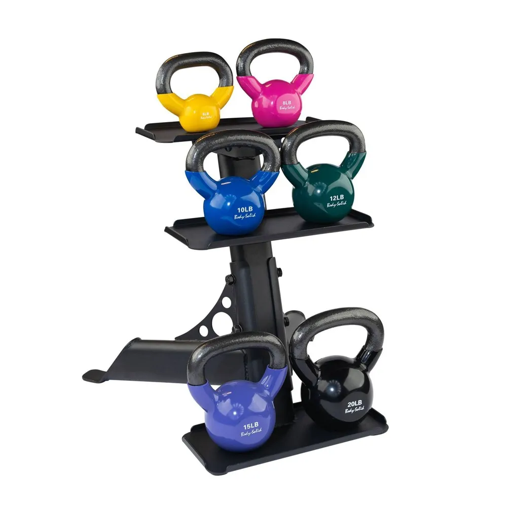 Body-Solid Set Singles Vinyl Coated Kettlebell 5-20lbs with Rack