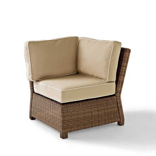 Bradenton Outdoor Wicker Sectional Corner Chair - Sand - Crosley: Steel Frame, UV & Weather-Resistant