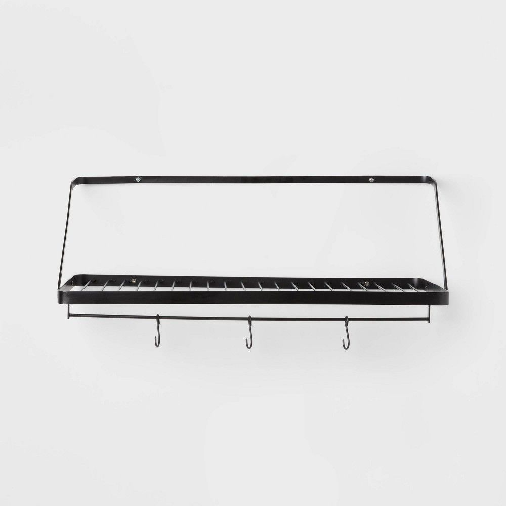 Utility Wall Shelf with Hooks - Aged Wood - Danya B.