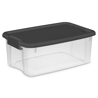 Sterilite 18qt Ultra Clear Latch Box Clear Base Flat Gray Lid and Latches: Portable Stackable Storage Tote with Handles