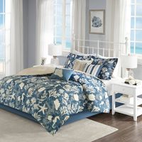 Blue Bedford Cotton Sateen Comforter Set () 7pc: Madison Park, Embroidered